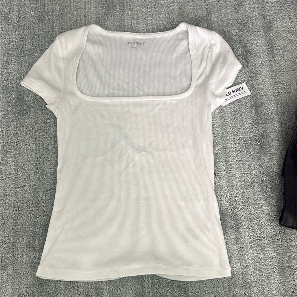 Old Navy White Ribbed Square Neck Tee